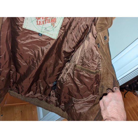Vintage Countdown to Zero 44 Long Men size L Leather Bomber Jacket Light Brown - Picture 8 of 11